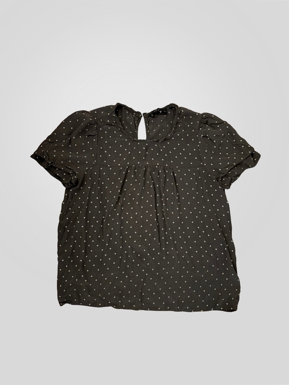 Lucky Brand Black Puff Sleeve Printed Blouse Size S